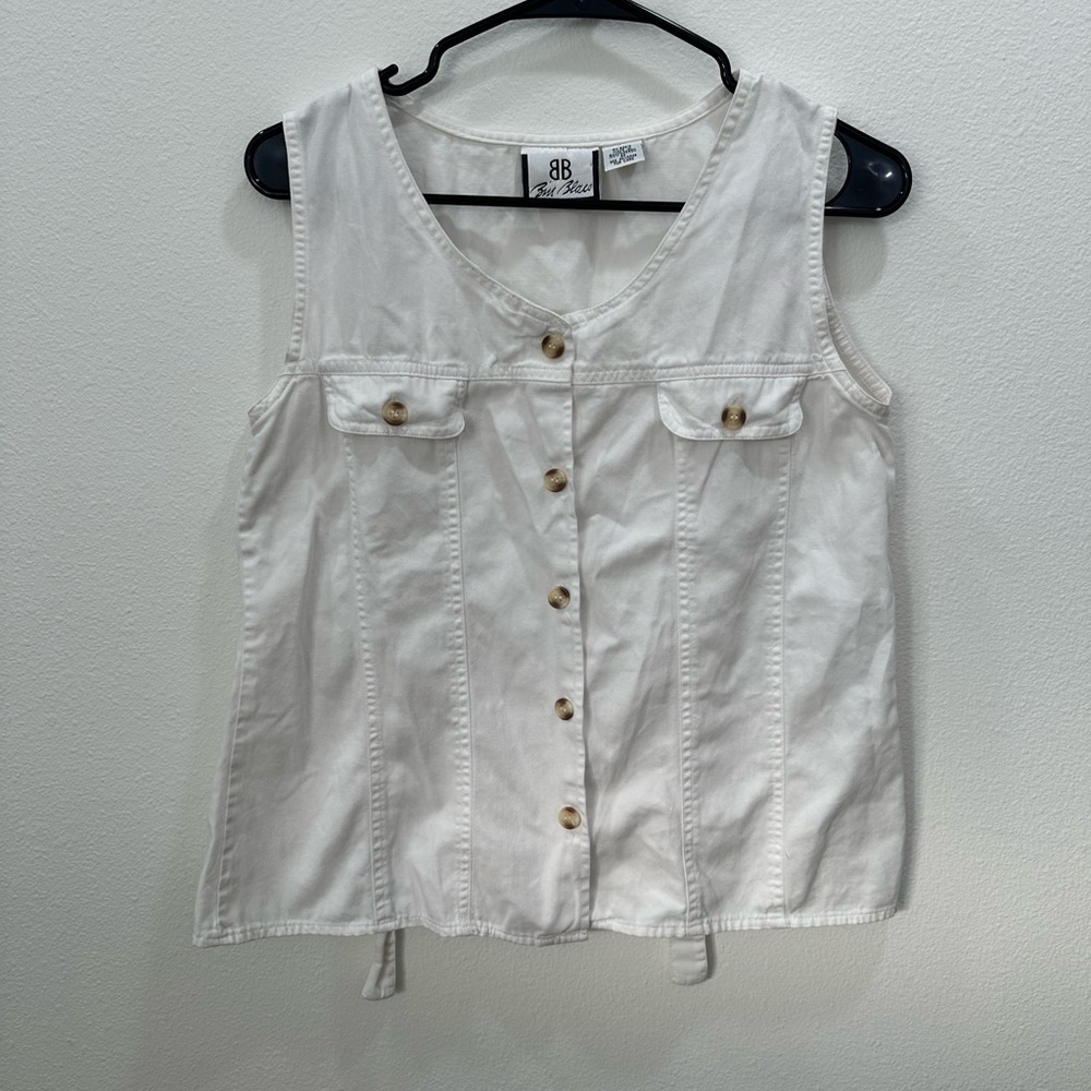 Bill Blass white Button-Down Sleeveless Shirt medium blouse vintage retro 90s